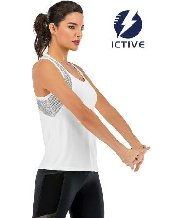 ICTIVE Mesh Racerback Workout Tank Top for Women - White | Loose Fit Yoga Top with Open Back Design - Medium - Buy Online on GoSupps.com