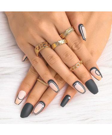 Sethexy French Matt Ballerina Black False Nails | 24 Stick Coffin Acrylic Nail Tips with Glue for Women & Girls - Buy Online on GoSupps.com