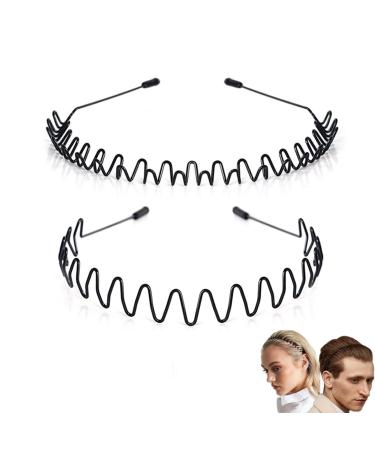 Metal Headband Sports Hair Bands for Men Black Fashion Non-slip Hair Hoop Outdoor Sports Weddings Daily Wear(2pcs)