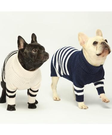 Fitwarm Small Blue Striped Knitted Dog Sweater - Thermal Turtleneck Pet Coat for Winter - Small Dog Boy Girl Cat Apparel - Buy Online on GoSupps.com