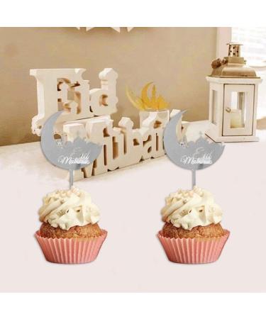 Eid Mubarak Cupcake Toppers 10pcs Eid Acrylic Cupcake Topper Ramadan Cake Decorations Kareem Party Supplies for Muffin Cake Silver - Buy Online on GoSupps.com