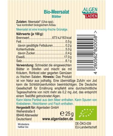 ALGENLADEN Organic Sea Lettuce Leaves 25g - Premium Raw Vegan Green Algae from the Atlantic | Healthy Superfood - Buy Online on GoSupps.com