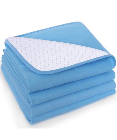 Waterproof Incontinence Pads 34 x 36 (Pack of 4) Washable and Reusable Underpad for Adults Reusable Pet Pads Great for Dogs Cats Bunny Seniors Bed Pad Blue