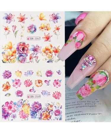 Flower Nail Stickers Water Transfer Decals - 24 Sheets for Women, Girls, Kids | Butterfly, Rose, Leaf Design | Nail Art Supplies for Manicure | Spring Summer DIY Decor - Buy Online on GoSupps.com
