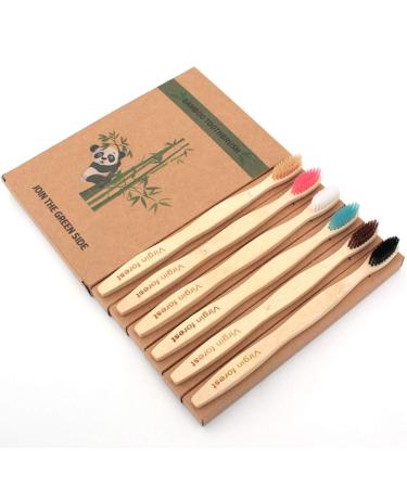 Virgin Forest Bamboo Toothbrushes  Eco-Friendly Soft Bristles Toothbrush  Biodegradable Wood Toothbrush Set of 6