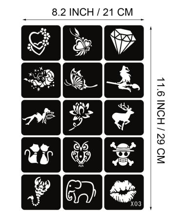 Kotbs 6 Sheets Glitter Tattoo Stencils - 82pcs Butterfly Flower Animal Templates for Women, Boys, Girls - Henna Semi-Permanent Body Art Stencils - Buy Online on GoSupps.com