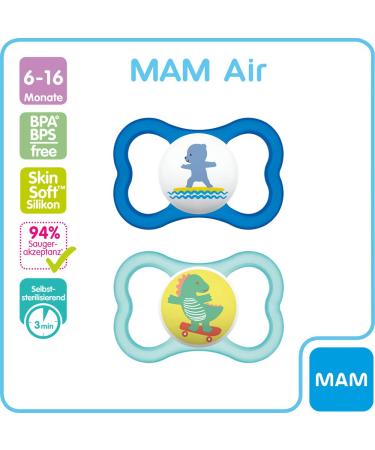 MAM Original & Air Silicone Pacifier Set for Boys (6-16 Months) | 6 Pacifiers + 3 Sterilization Boxes | International Shipping - Buy Online on GoSupps.com
