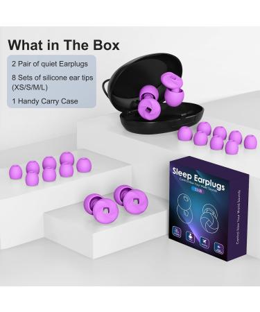Aopigavi Ear Plugs for Sleeping - Noise Reduction 25-33dB 2 Pairs + 16 Ear Tips - Soft Silicone Noise Cancelling Earplugs for Sleep Study & Work - Purple - Buy Online on GoSupps.com