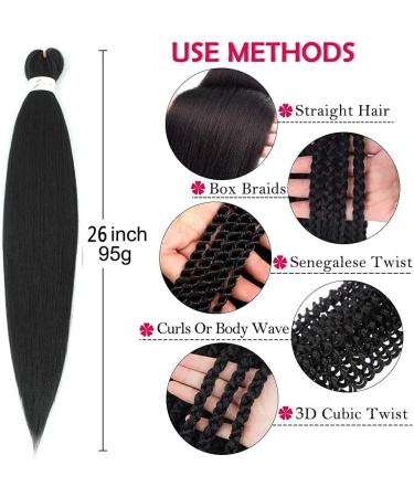 Pre-stretched Braiding Hair 26 inch 6 Packs Professional Synthetic Fiber Crochet EZ Braids Yaki Texture Braiding Hair Extensions 26 Inch (Pack of 6) 1B - Buy Online on GoSupps.com