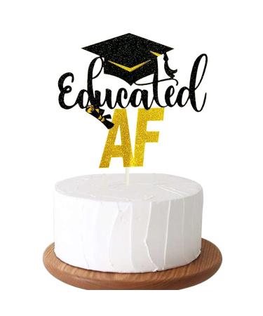 GotGala Educated AF Cake Topper Gold Glitter Graduation Cake Topper for Class of 2022 High School Graduation Grad Party Decorations