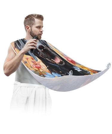 Flower Black Dog Beard Bib Apron Beard Hair Catcher for Men Shaving Fathers Day Anniversary Christmas Gifts for Dad Husband Beard Bib with 2 Suction Cups