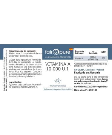 SoMatEm Fair & Pure vitamin A tablets 10000 IE 180 pieces 3000 g per tablet vegan food supplement without additives produced in Germany - Buy Online on GoSupps.com