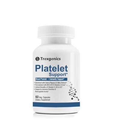 Trexgenics PLATELET Support Advanced Formula with Carica Papaya Giloy Iron Vitamin B6 B12 C & D3 (60 Veg. Capsules) (Pack of 1)
