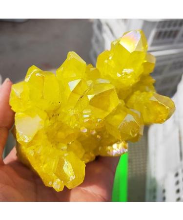 Crystal Rough Gift for Family 500g Yellow Titanium Coating Crystal Cluster Natural Aura Angel Quartz Cluster Stone vug Crystals Lucky Stone Crystal - Buy Online on GoSupps.com