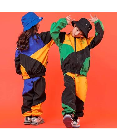 LOLANTA Color Block Jacket and Track Pants Set for Boys and Girls, Hip Hop Dance Patchwork Clothes, Unisex Streetwear Blue (Ages 8-10) - Buy Online on GoSupps.com