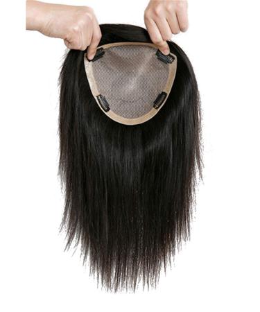 Susanki 100% real hair crown topper hair parts for women with thinner hair 15.2 x 17 cm silk-top hair attachments with clip 25.4 cm dark brown 25.4 cm (10 inches) dark brown