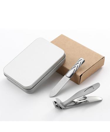 Nail Clipper Angled Head Long Handled Toenail Clipper for Seniors Thick Nails Premium Steel Nail Cutter Trimmer with Metal Nail File for Men and Women (Silver)
