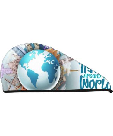 Travel Around The World Microfiber Hair Towel - Super Absorbent Coral Velvet Wrap for Long Curly & Thick Hair | Quick Dry for Women - Buy Online on GoSupps.com