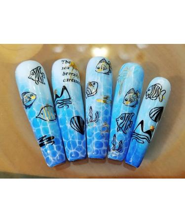 12 Sheets Beach Nail Art Stickers Decals Self Adhesive Coconut Summer Whale Fish Sea Ocean Shell Marine Life Summer Design Manicure Tips Nail Decoraci n para U as for Women Girls - Buy Online on GoSupps.com