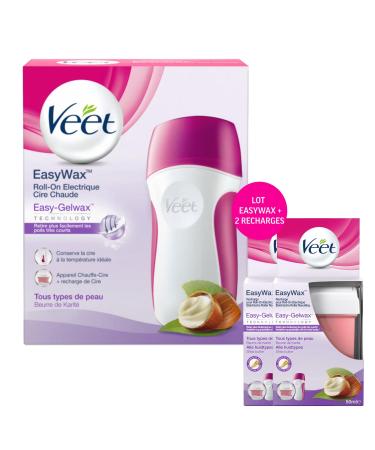 Veet - EasyWax Roll-On - Pack of 1 Roll-On Device - 2 x Arm & Leg Refills 50 ml