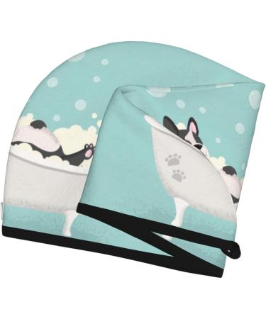Hair Towel Wrap - Quick Drying Towel Turban with Button - Cute French Bulldog Design - Buy Online on GoSupps.com