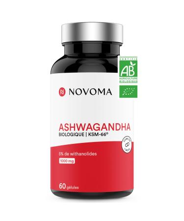 NOVOMA Ashwagandha KSM-66 1000 mg Anti-Stress & Sleep 5% Withanolides 60 Vegan Capsules Made in France