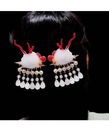 AJOIDR Loong Horn Hair Clip Girl Cute Loong Hair Barrettes Clip Headwear Pompoms Dragon Horn for Women Girl - Buy Online on GoSupps.com