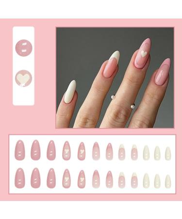 Justotry 24 Pcs Stiletto Heart Peach Pink Short False Nails with Nail Glue - Almond Medium Press On Nails for Women's Nail Art - Buy Online on GoSupps.com