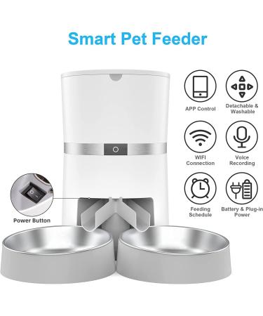 Smart Cat Feeder - WellToBe Automatic WiFi Pet Food Dispenser with Voice Recorder & Portion Control, White - Buy Online on GoSupps.com