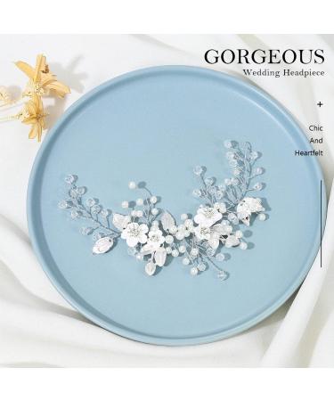 Unicra Bridal Wedding Hair Vine & Pearl Headband - Elegant Flower Hair Accessories for Brides & Women (Silver) - Buy Online on GoSupps.com