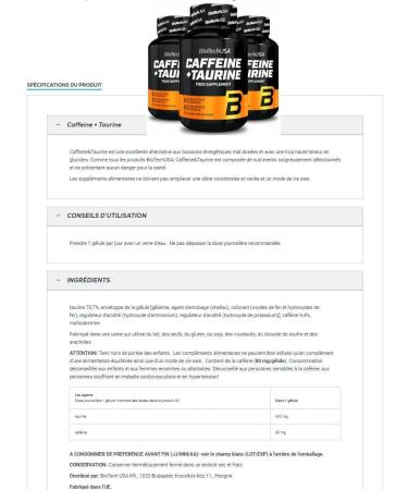 BioTech USA Caffeine + Taurine Pills | Energy Booster & Weight Loss Support | Dietary Supplements (180 Capsules) - Fast International Shipping - Buy Online on GoSupps.com