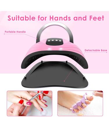 120W UV LED Nail Lamp: Professional Nail Dryer with 4 Timers, Automatic Sensor, Fast Curing Gel Polish, Portable Handle, Large Space - Pink - Buy Online on GoSupps.com