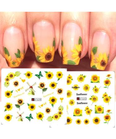 Sunflower Floral Nail Stickers - Water Transfer Decals for Manicure DIY (12 Sheets) - Buy Online on GoSupps.com