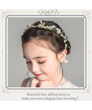 IYOU Flower Leaf Headpiece Gold Pearl First Communion Headband Crystal Floral Wedding Hair Accessories for Flower Girls and Bridesmaid. - Buy Online on GoSupps.com