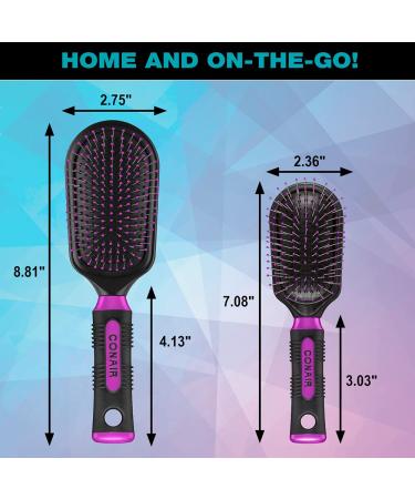 Conair Salon Results Hairbrush Set - Wire Bristles, Cushion Base - Travel & Full-Size Brushes - 2 Count - Buy Online on GoSupps.com