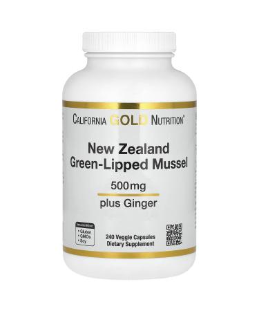California Gold Nutrition New Zealand Green-Lipped Mussel Plus Ginger 500 mg 240 Veggie Capsules