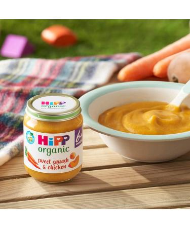 HiPP Organic Stage 1 From 4 Months Sweet Squash and Chicken 6 x 125 g (Pack of 2 Total 12 Pots) - Buy Online on GoSupps.com