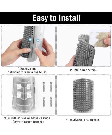 Bobozhong Cat Brush Set - 2 Wall Corner Grooming Brushes for Self-Grooming with Catnip & Screws | Gray Cat Groomer - Buy Online on GoSupps.com