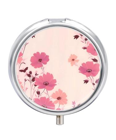 Pill Box Pill Case 3 Compartment Travel Pill Box Flower Pattern Printing Small Pill Box Portable Medicine Pill Case Pill Organizer for Purse & Pocket for Travel Handbag (Round)