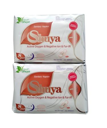 SHUYA Anion Ultral Long Overnight Pads for Woman with Wings Postpartum Pads After Birth with Patented Negative ion Strip Super Absorbency Size 330mm-Scented (Pack of 2 16) PACK OF 2 16.0