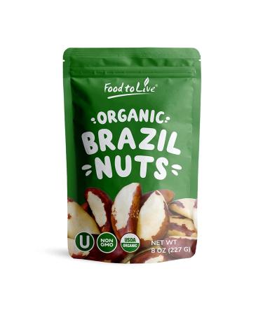 Organic Dry Roasted Brazil Nuts, 8 Ounces  Non-GMO, Whole, Unsalted, Oven Roasted, No Oil Added, Vegan, Kosher, Bulk. Good Source of Protein, Selenium and Fatty Acids. Crunchy Keto-Friendly Snack 8 Ounce (Pack of 1)