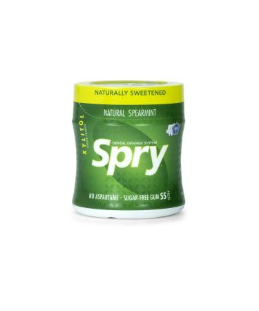 Spry Fresh Natural Xylitol Stronger Longer Chewing Gum Dental Defense System Aspartame-Free Sugar Free Gum (Spearmint, 55 Count - Pack of 1) Spearmint 55 Count (Pack of 1)