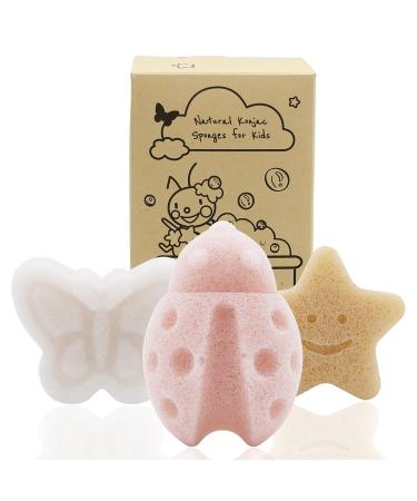 myHomeBody Konjac Baby Sponge for Bathing, Cute Shapes Natural Kids Bath Sponges for Infants, Toddler Bath Time, Natural and Safe Plant-Based Konjac Baby Bath Toys, 3pc. Set: Butterfly, Ladybug, Star Ladybug,butterfly,star