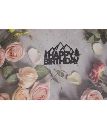 Mountain Happy Birthday Cake Topper Mountain-Climbing Themed Birthday Party Decorations Black Glitter - Buy Online on GoSupps.com