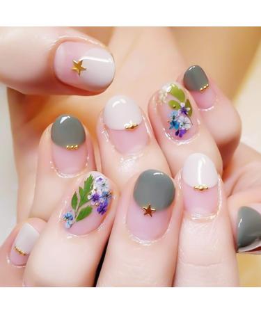 Dokpav 2 Boxes Dried Flowers for Nail Art - 24PC Green Leaves & Real Flower Set with Curved Tweezers | 3D Nail Art Accessories for Stunning Nail Decor - Buy Online on GoSupps.com