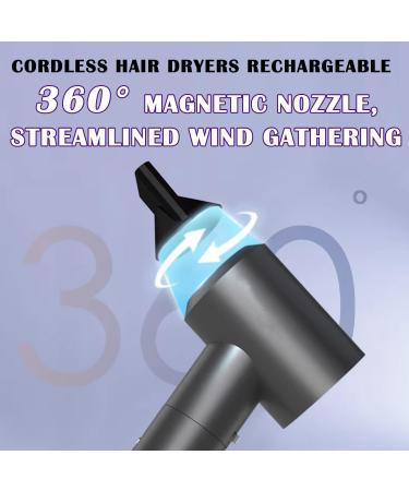 USB Cordless Hair Dryer Low Heat Rechargeable Blow Dryer Handheld Travel Blow Dryer w/12 Hot & Cold Wind Mode Charging Base Styling Nozzle - Buy Online on GoSupps.com