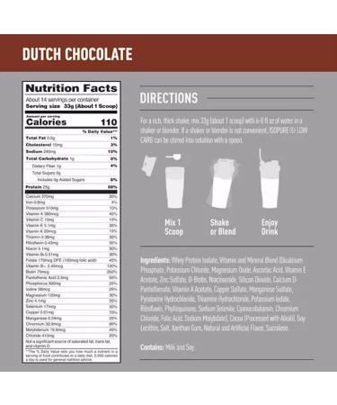 Isolate Pure Low Carb Protein Powder | From 100% Whey Protein Isolate | 25g Protein 110 Calories 1g Carbs | Lactose Free Sugar Free Gluten Free Added Vitamins & Minerals | 14 Servings 1LB (Dutch Chocolate) Dutch Chocolate 1LB - Buy Online on GoSupps.com