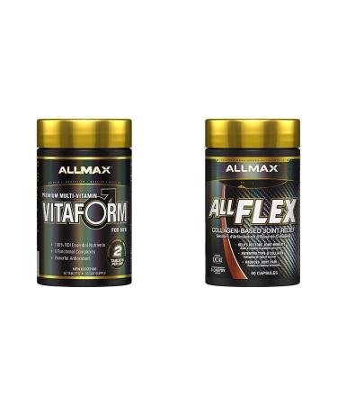 Allmax Nutrition - VITAFORM Premium Performance Multi-Vitamin for Men (30-day Supply) + Allflex Joint Health (3X Strength Glucosamine + Collagen) Multi-Vitamin + Glucosamine + Collagen
