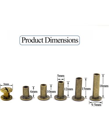 Bronze Chicago Screw Assorted Kit - 80 Sets, 5 Sizes - Slotted Round Head Screw Post Nail Rivet Button for DIY Leather Decoration Bookbinding - M5*6 10 12 15 18 - Buy Online on GoSupps.com