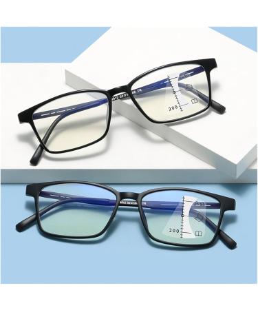 Retro Square Frame TR90 Progressive Multifocus Reading Glasses for Seniors - Anti-Blue Light | Black Blue Frame - Multi Focus +3.00 - Buy Online on GoSupps.com